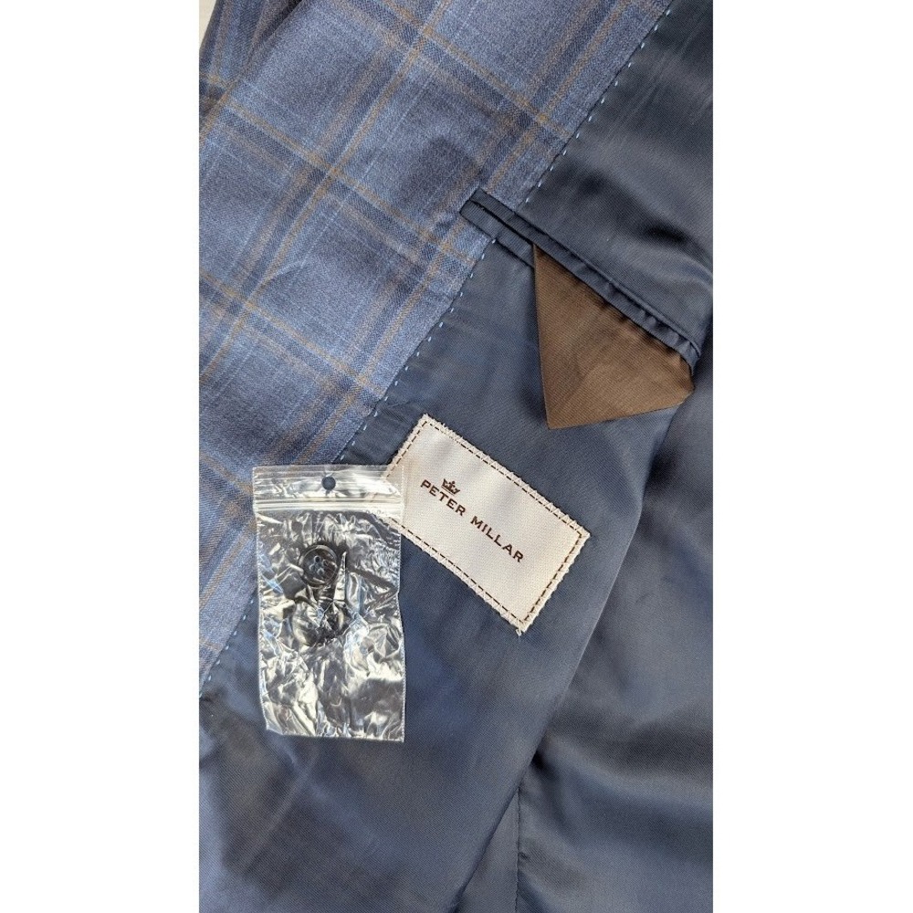 Peter Millar Blue Windowpane Plaid Two Button Wool Blazer Sport Coat 50R Canada - Picture 3 of 11